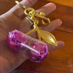 Gold and Pink Cherry Keychain
